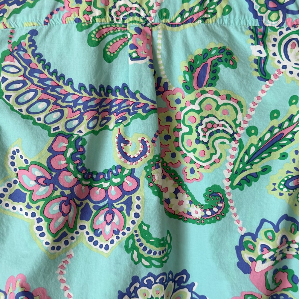 Talbots Button Up Blouse Shirt XS Teal Paisley Long Sleeve 100% Cotton Coastal - Picture 9 of 10